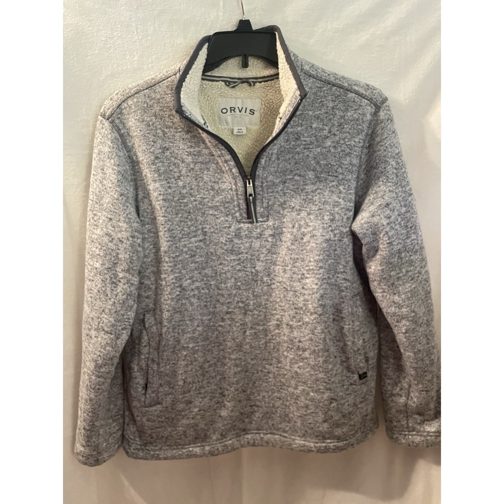 Orvis Classic Collection Sweater Mens M 1/4 Zip Gray Pullover Sherpa Lined